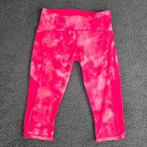 Lululemon Pink Tie Dye Run Pace Tight Mesh Cropped Leggings Size 8 Zipper Pocket